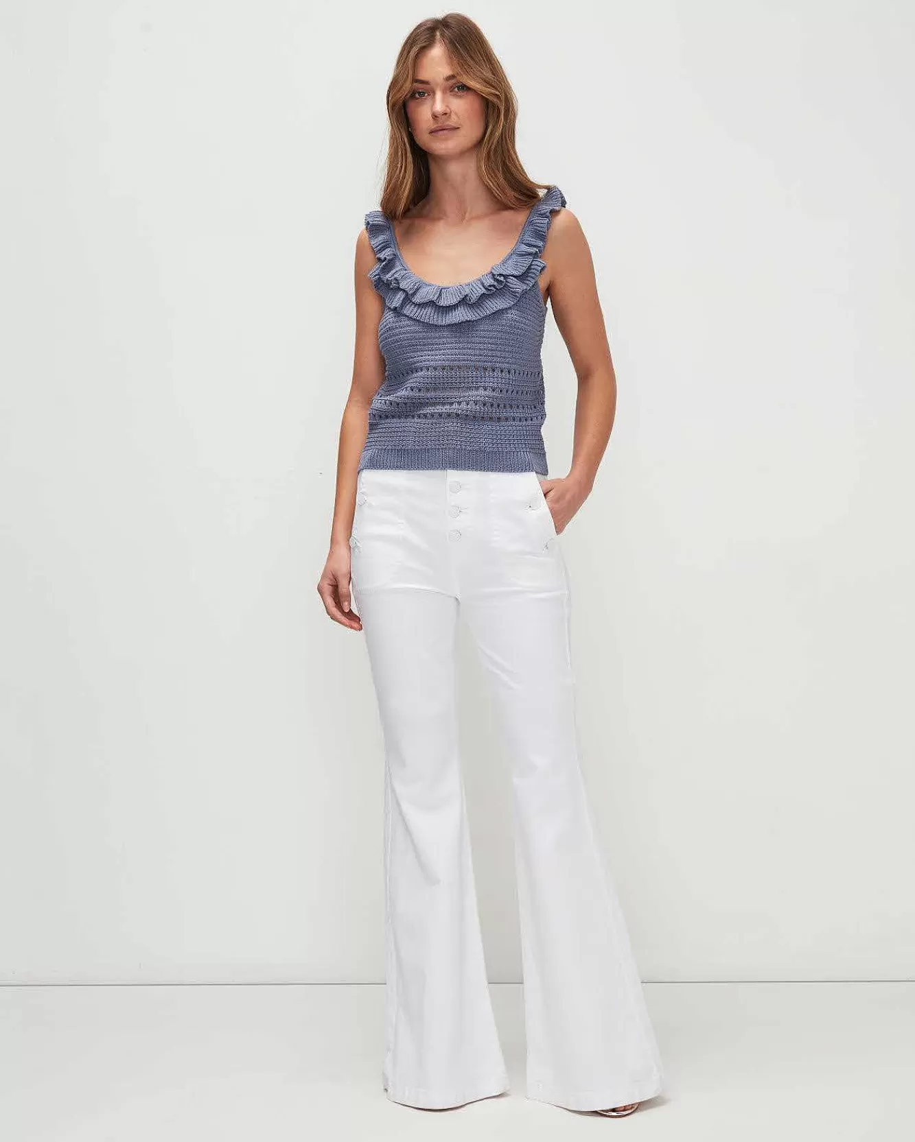 7 For All Mankind Cime | Canotta Anteriore All'Uncinetto Blu Denim