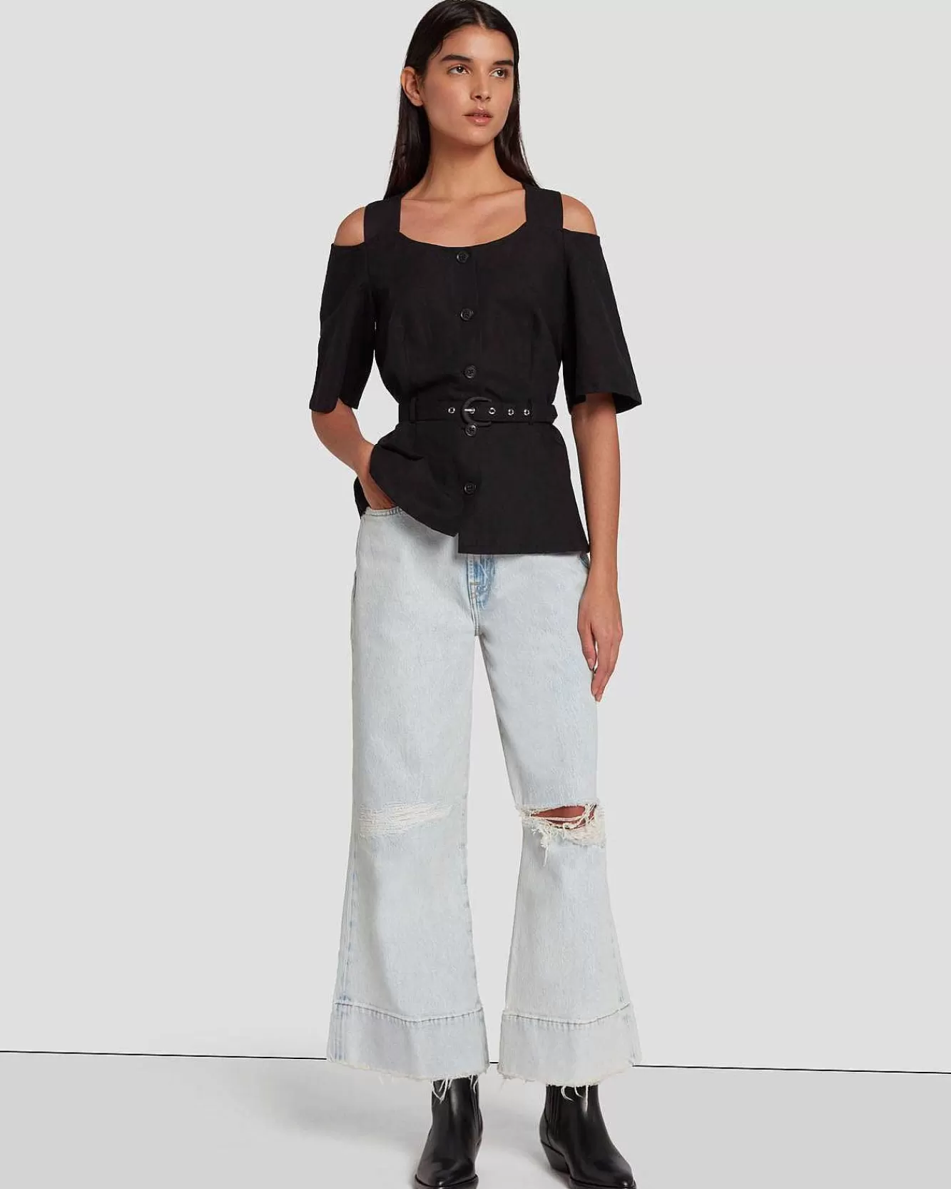 7 For All Mankind Cime | Top Su Misura Con Spalle Scoperte Nero