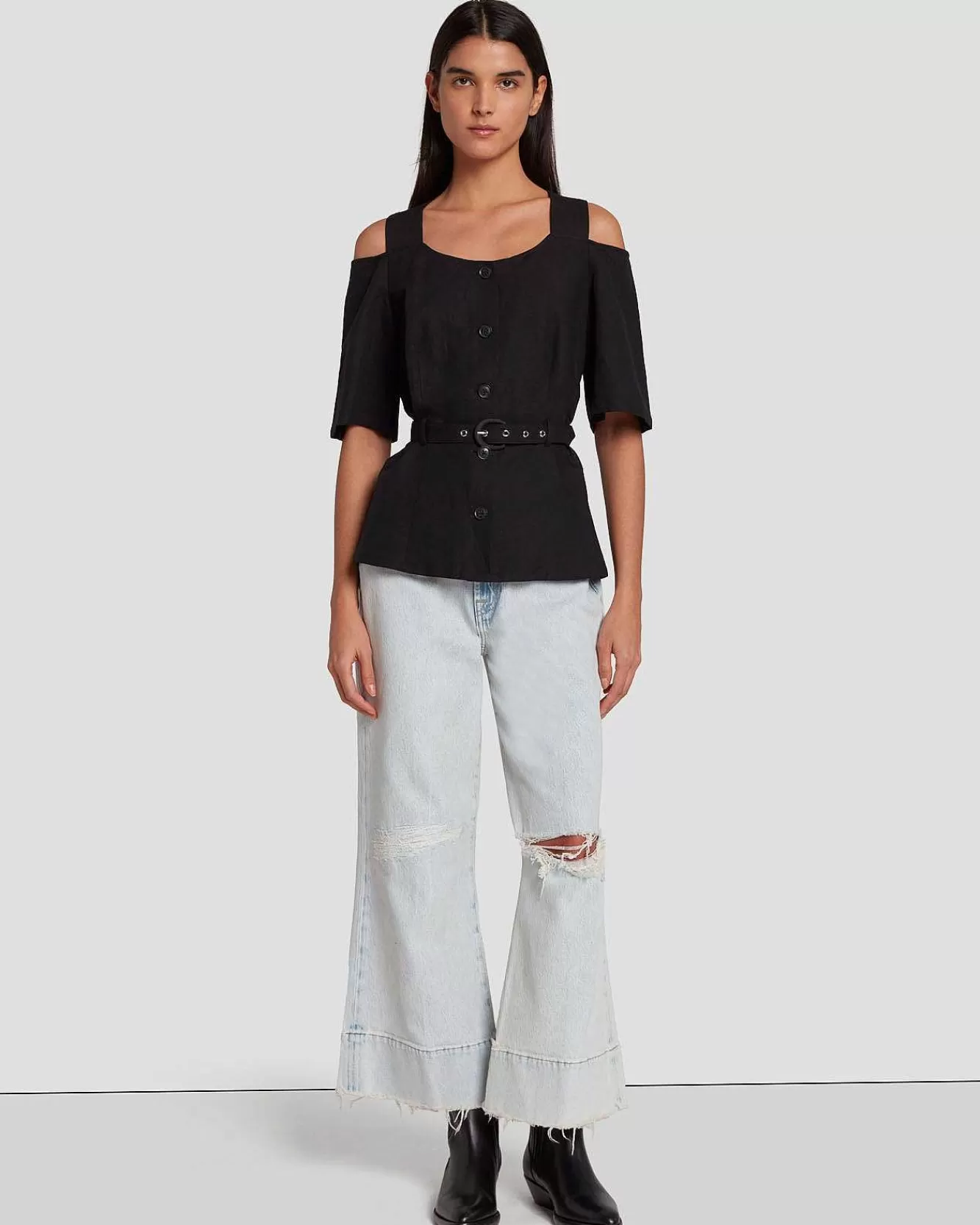 7 For All Mankind Cime | Top Su Misura Con Spalle Scoperte Nero