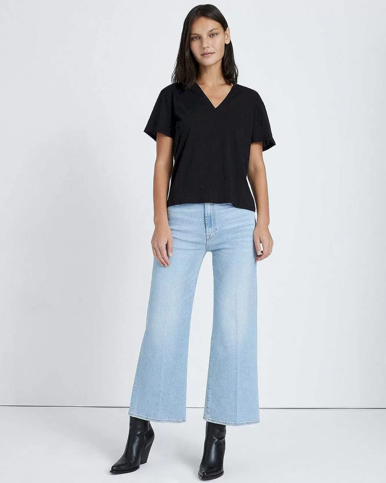 7 For All Mankind Cime | T-Shirt Con Scollo A V Nero