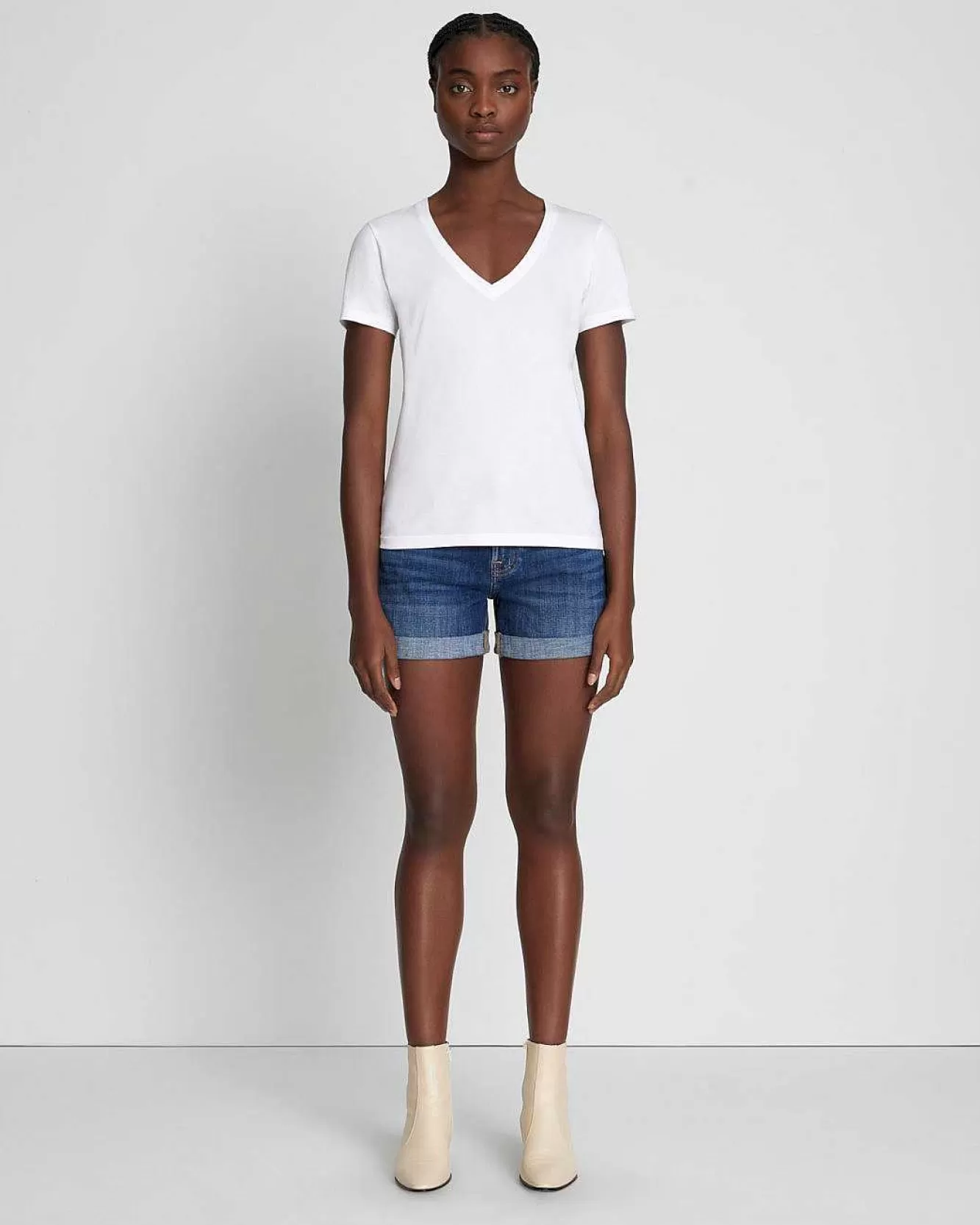 7 For All Mankind Cime | T-Shirt Con Scollo A V Easy In Cotone Pima Bianco Ottico