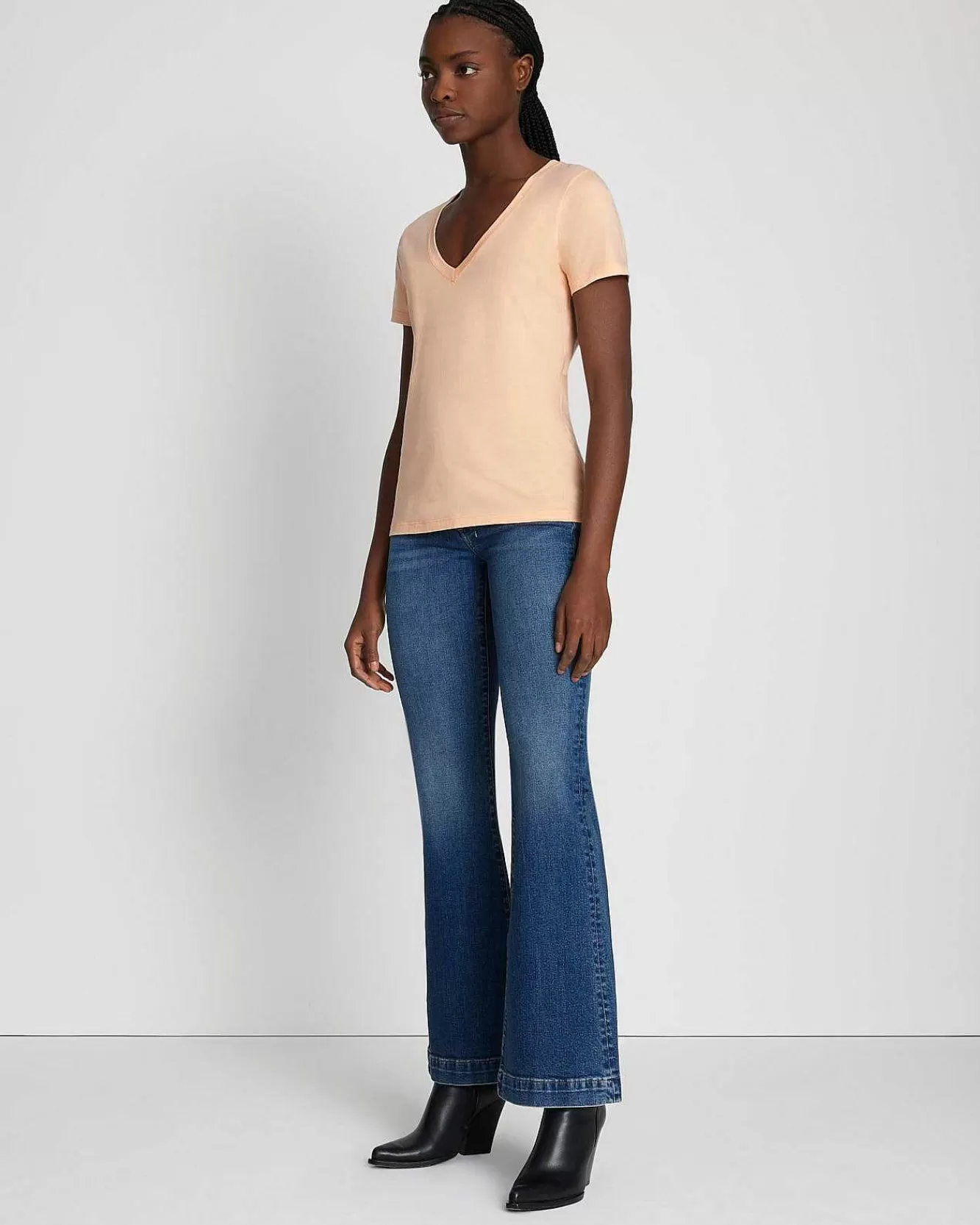 7 For All Mankind Cime | T-Shirt Con Scollo A V Easy In Cotone Pima Tramonto Nella Prateria